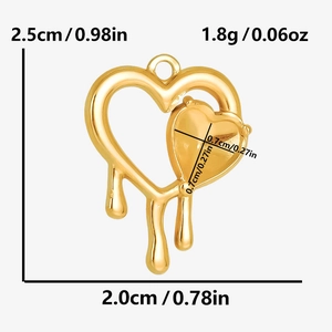 Detailed view of gold lava heart pendant with precise size and weight measurements