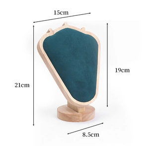 Detailed size specifications for the velvet necklace display stand in dark green and wood
