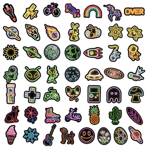 Neon graffiti stickers set with space and animal themes for laptop and water bottle decor