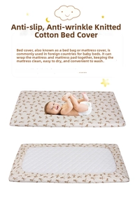 Detail view of cotton fitted sheet with deer pattern and elasticized edges for baby cribs