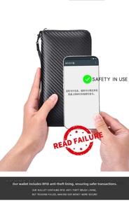 Detail of RFID blocking technology in carbon fiber wallet protecting mobile data