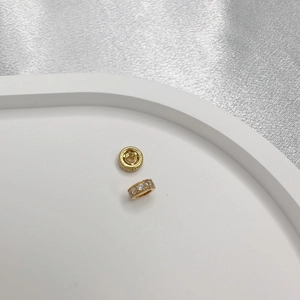 Gold plated S925 silver wheel beads with pavé zircon stones for DIY jewelry making