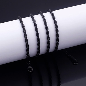 Polished black stainless steel rope chain necklace with secure lobster clasp closure