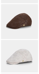 Detailed close-up of retro ivy caps in brown vintage fabric and beige leopard print texture