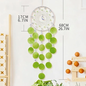 Nordic shell wind chime dreamcatcher with green beads and moon pendant wall decor