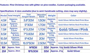 Size chart for mini sisal Christmas trees ranging from 4.5cm to 20cm height with wooden base