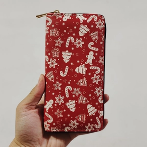 Rote Weihnachts-Geldbörse aus PU-Leder mit festlichen Lebkuchenmann-Motiven