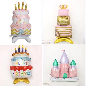 Standing cake and castle foil balloons for birthday and wedding party decorations