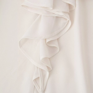 Off-white chiffon blouse featuring elegant ruffled edges and premium draped texture