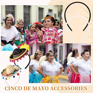 Mini Mexican sombrero headbands with colorful pompoms for Cinco de Mayo festive party