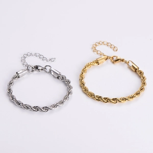 5mm 18k gold and silver plated stainless steel twist rope bracelets with lobster clasp