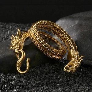 Vintage golden dragon bone chain bracelet with dragon head clasp for men in stainless steel