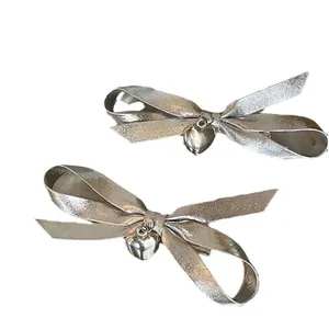 Silver bow hair clips with heart charms for women, Y2K aesthetic hair accessories set