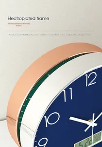 Detail of rose gold electroplated frame and LCD display on the modern wall clock