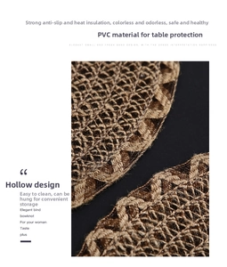 Macro view of brown braided PVC placemat with heat-resistant hollow weave texture
