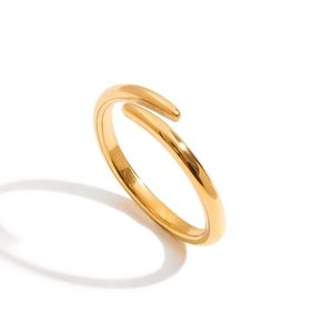 Minimalist adjustable 18K gold plated stainless steel open ring with glossy finish