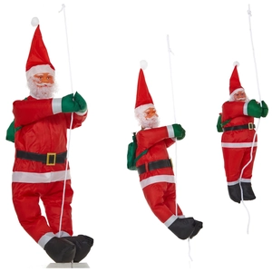 Three Santa Claus figures climbing a ladder for festive Christmas tree and wall decoration