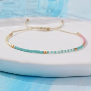 Minimalist Miyuki beaded bracelet with colorful glass seed beads and adjustable cord