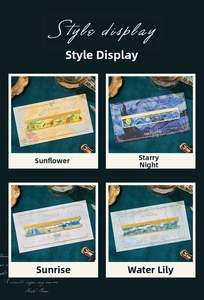 Detail of oil painting metal bookmarks showing sunflower and starry night art designs