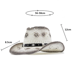 Chapeau de cowboy en paille ajourée avec bords dégradés et bande en cuir cloutée