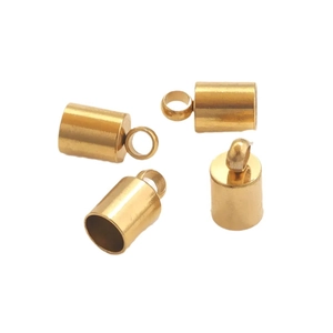 Golden stainless steel cylinder end caps with loops for DIY jewelry leather cords