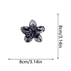 Gray floral hair claw clip with black ink patterns, 8cm translucent acetate shark clip