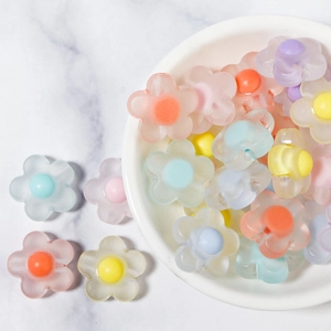 Colorful frosted translucent five-petal flower beads for DIY jewelry making