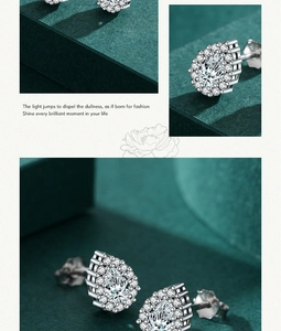 Detailed macro view of S925 sterling silver pear-shaped earrings with halo diamond setting