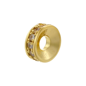Detail of 18K gold-plated spacer bead featuring white zircon pavé setting and hollow center