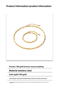 Detail of 18K gold plated stainless steel rhombus chain necklace and bracelet set