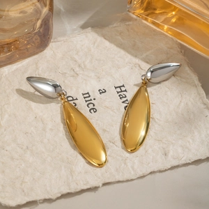 Boucles d'oreilles gouttes géométriques minimalistes en acier bicolore or et argent