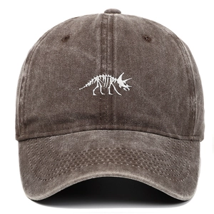 Vintage-Baseballkappe aus gewaschener Baumwolle mit Triceratops-Stickerei in Braun