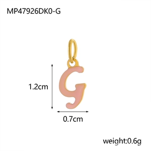 Pink enamel letter G pendant in titanium steel with 1.2cm height and 0.7cm width dimensions