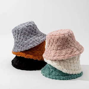 Chapeau Cloche Peluche Femme Hiver Chaud Fausse Fourrure Lapin Couleur Unie Coupe-vent Élégant Souple