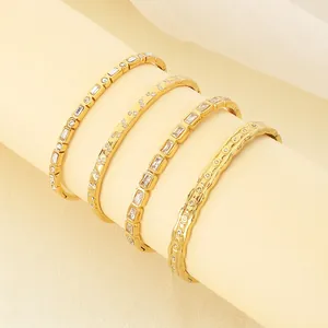 Stainless Steel Bangle 18K Gold Plated Cubic Zirconia Inlaid Fashion Light Luxury Minimalist Jewelry For Women
