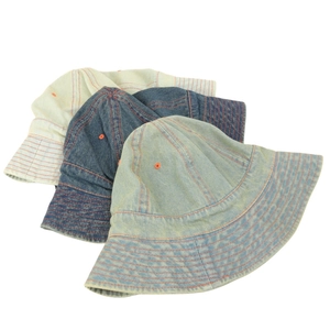 Japanese retro washed denim bucket hats in three colors with contrast stitching details