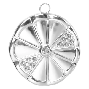 Detailed close-up of a silver lemon slice pendant with sparkling inlaid round gems