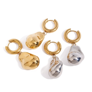 Irregular water drop pendants on round 18K gold and silver stainless steel earrings