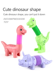 Dettaglio di giocattoli dinosauro a tubi estensibili in rosa verde e viola