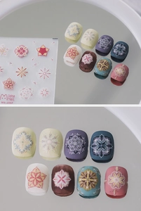 Detail of mandala floral nail stickers set showing matte finish effects on nails