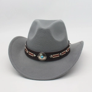 Western Cowboyhut Retro Filz Ethno Stil Mit Türkis Niet Lederband Breiter Krempe Outdoor Für Herren Damen