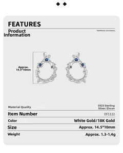 Detailed specs of S925 sterling silver irregular hoop earrings with cubic zirconia