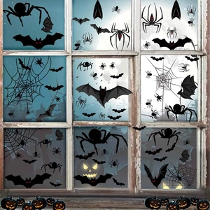 Stickers de fenêtre Halloween avec chauves-souris noires, araignées et citrouilles orange