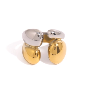 Irregular Stainless Steel Ring Two Tone Gold Silver Mixed Minimalist Geometric Organic Adjustable Waterproof Jewelry For Women