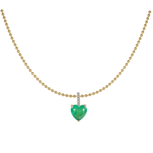 Elegant gold bead chain necklace featuring a heart-shaped emerald green zircon pendant