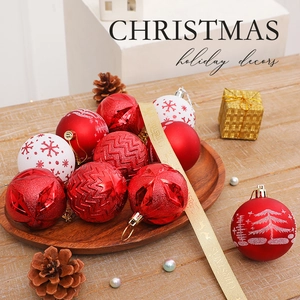 Lot de 24 boules de Noël de 6 cm rouges et blanches avec motifs de flocons sur bois