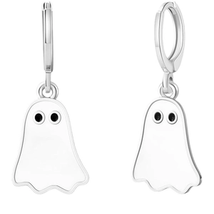 Cute ghost pendant hoop earrings in silver alloy for festive Halloween parties