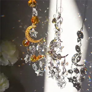 Celestial Crystal Suncatcher Metal Moon Star Hanging Ornament Rainbow Maker Window Garden Decor Prism Pendant Decoration