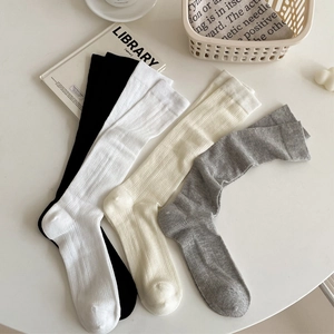 Women Cotton Slouch Socks Ribbed Knit Breathable Mesh Mid Calf Solid Color Ballet Style Lightweight Soft Elastic