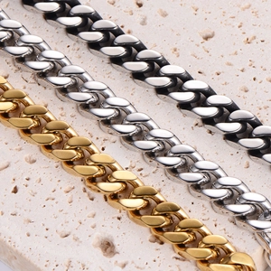 Polished stainless steel Cuban chain necklace in gold, steel and two-tone silver black